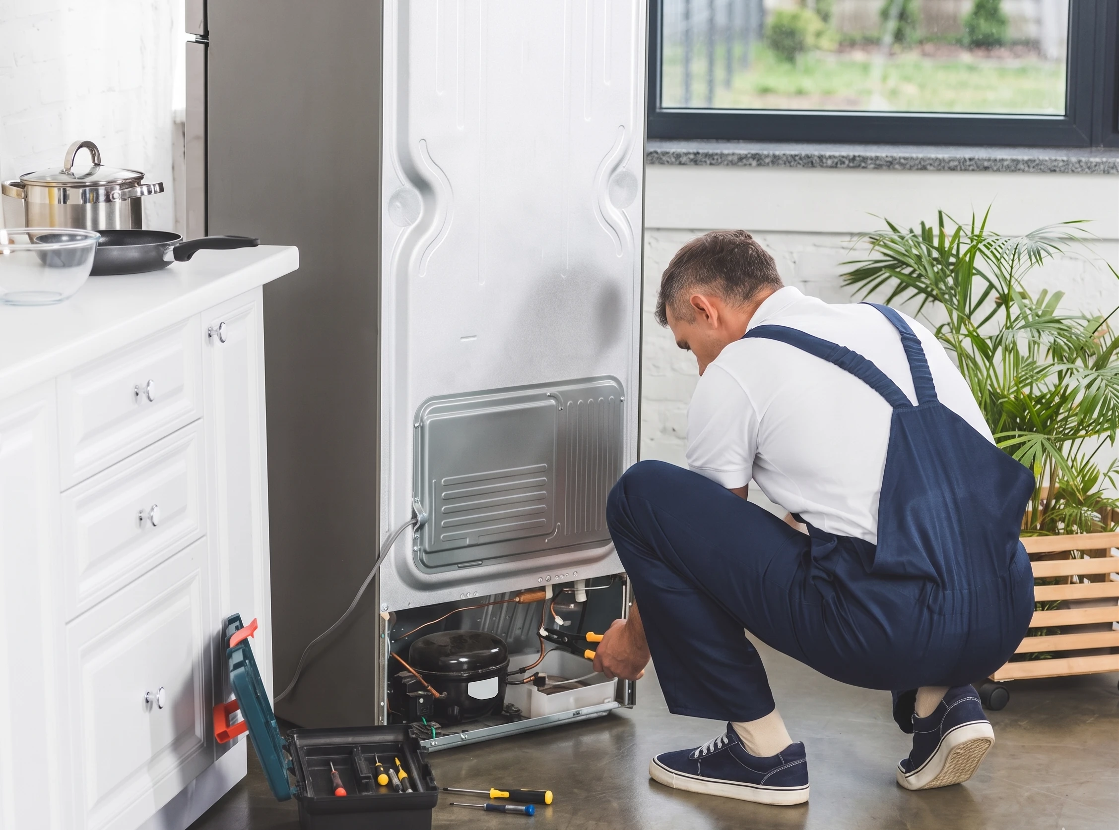 Certified appliance repair technician working in a Kansas City home